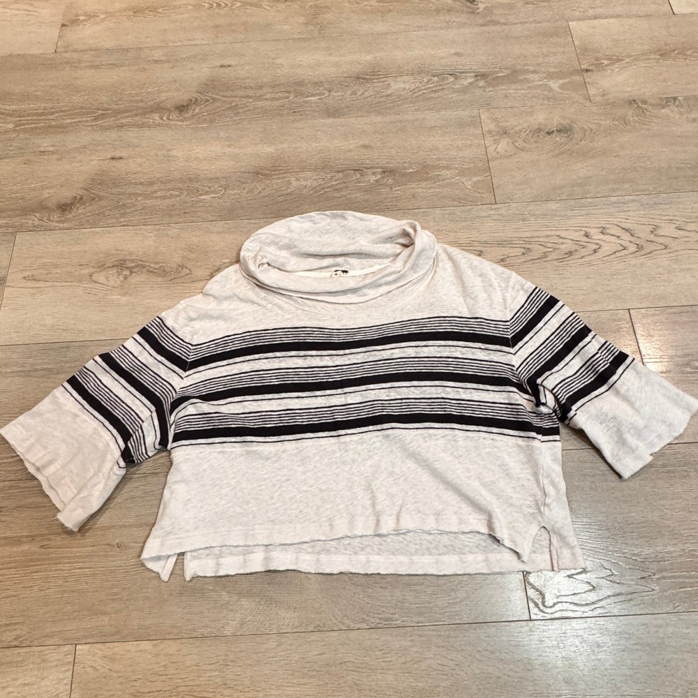 Free People Seaside Linen Slub‎ Cowl Neck Cropped Pullover Sweater Size Small S
